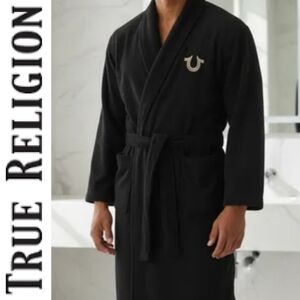 True Religion Horseshoe Logo Plush Bathrobe- Black
